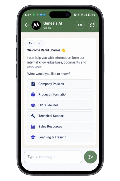 Genesis AI knowledge chatbot on a mobile phone