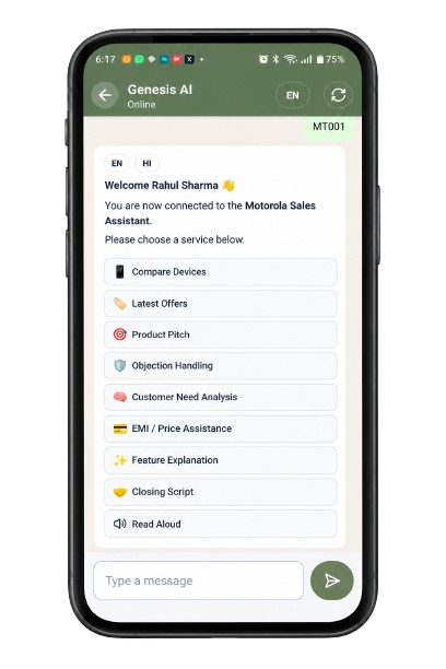 Genesis AI sales assistant on a mobile phone